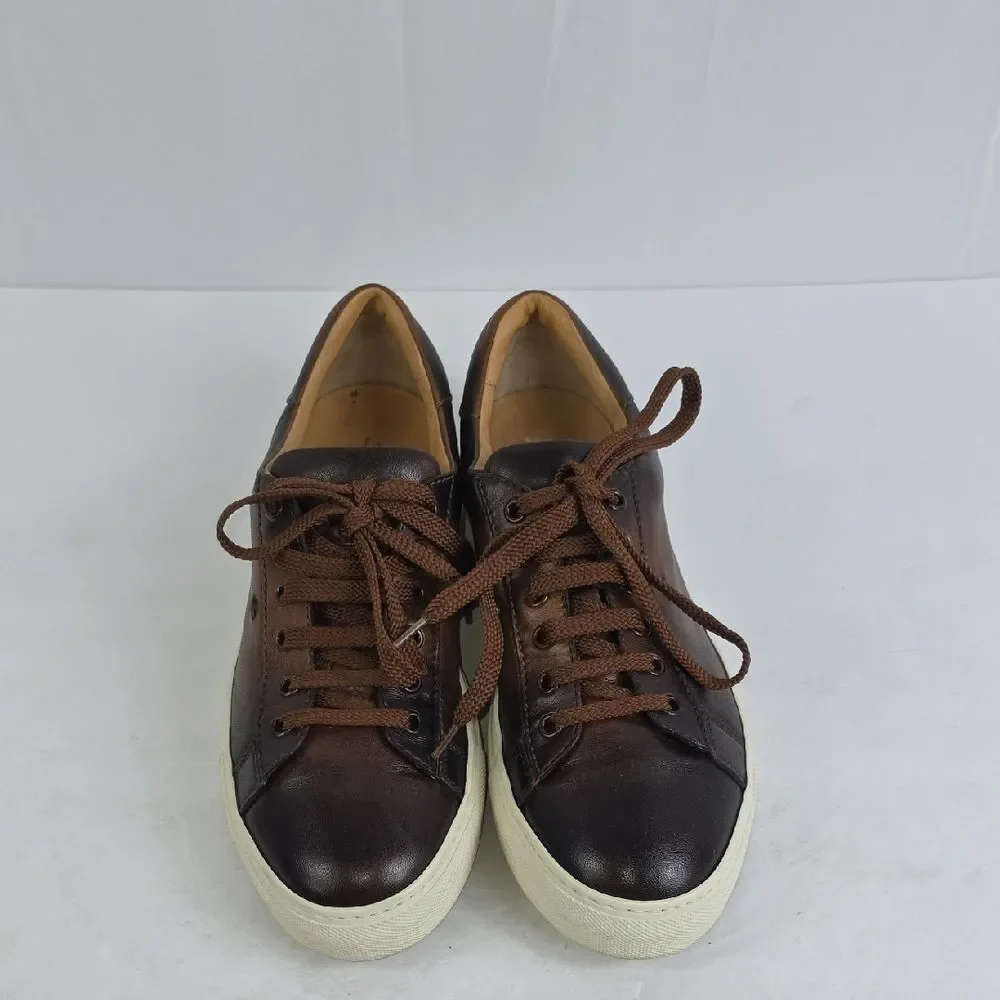 Santoni Napa Brown‎ Leather Low Top Men's Shoes.